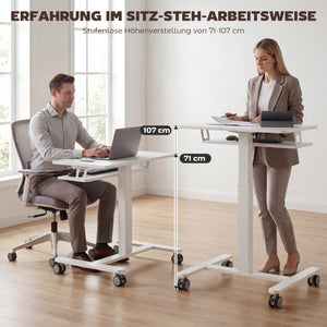 Laptoptisch Stehschreibtisch höhenverstellbar rollbar mit Tastaturablage weiss