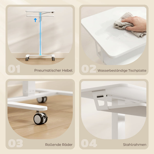 Laptoptisch Stehschreibtisch höhenverstellbar rollbar mit Tastaturablage weiss