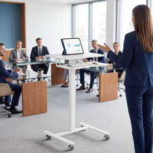 Laptoptisch Stehschreibtisch höhenverstellbar rollbar mit Tastaturablage weiss