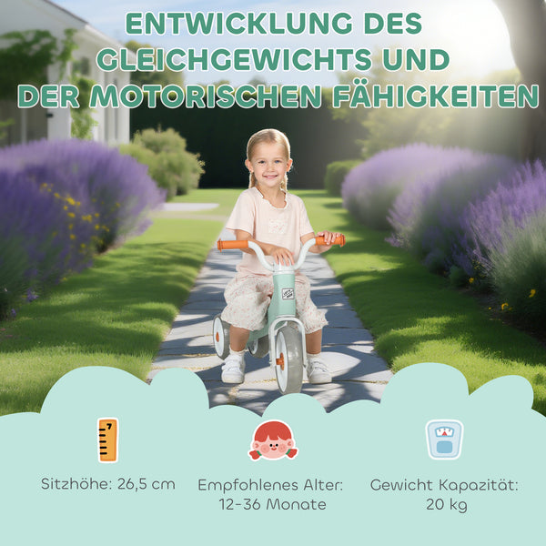 Laufrad ohne Pedale mit 3 Rädern für Kleinkinder ab 1 Jahr grün