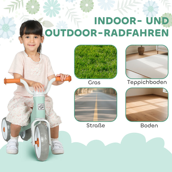 Laufrad ohne Pedale mit 3 Rädern für Kleinkinder ab 1 Jahr grün
