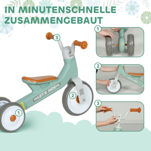 Laufrad ohne Pedale mit 3 Rädern für Kleinkinder ab 1 Jahr grün