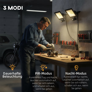 LED Arbeitslampe verstellbar mit 3 Modi und Bewegungsmelder 2x 50W Aluminium schwarz