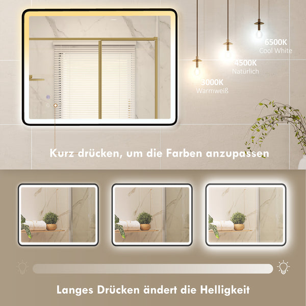 LED Badezimmerspiegel dimmbar Anti-Beschlag 80x60cm schwarz
