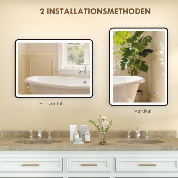 LED Badezimmerspiegel dimmbar Anti-Beschlag 80x60cm schwarz