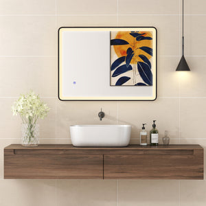LED Badezimmerspiegel dimmbar Anti-Beschlag 80x60cm schwarz