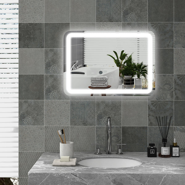 LED Badspiegel 50x70cm Touch-Schalter Anti-Beschlag Silber