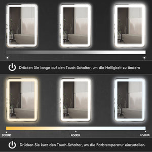 LED Badspiegel 50x70cm Touch-Schalter Anti-Beschlag Silber