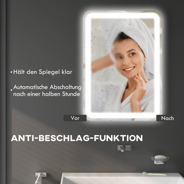 LED Badspiegel 50x70cm Touch-Schalter Anti-Beschlag Silber