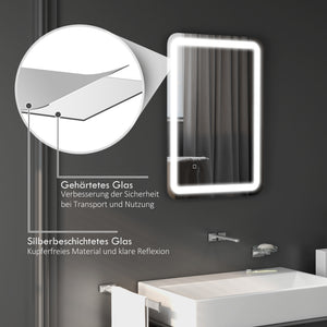 LED Badspiegel 50x70cm Touch-Schalter Anti-Beschlag Silber
