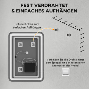 LED Badspiegel 50x70cm Touch-Schalter Anti-Beschlag Silber