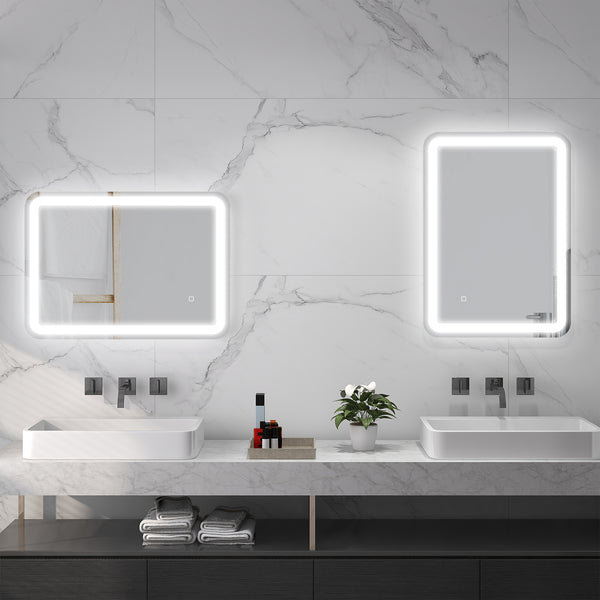 LED Badspiegel 50x70cm Touch-Schalter Anti-Beschlag Silber