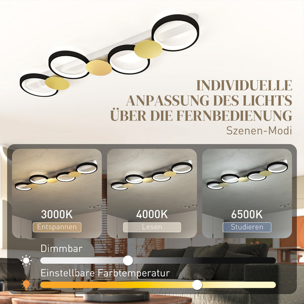 LED Deckenleuchte dimmbar mit Fernbedienung für Wohnzimmer schwarz gold