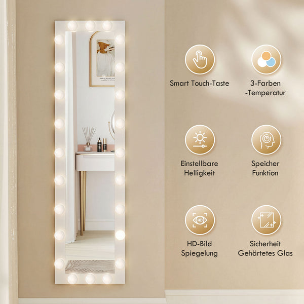 LED Ganzkörperspiegel beleuchtet freistehend 150x40cm weiss