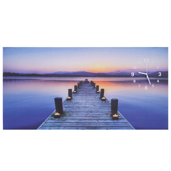 LED Leinwandbild mit Timer, Wanduhr, flackerndes Licht, 110x55cm