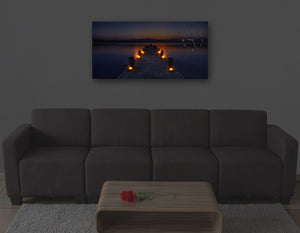 LED Leinwandbild mit Timer, Wanduhr, flackerndes Licht, 110x55cm