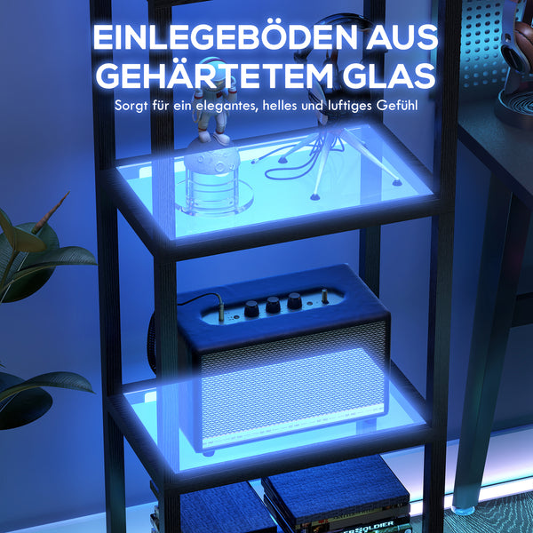 LED RGB Stehlampe mit Glasregalen und Fernbedienung schwarz