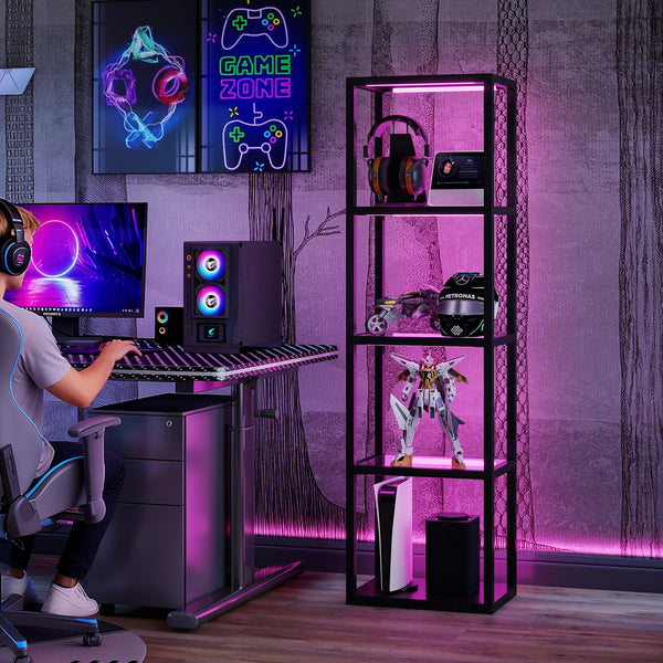 LED RGB Stehlampe mit Glasregalen und Fernbedienung schwarz
