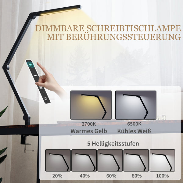 LED Schreibtischlampe dimmbar mit Klemme schwarz