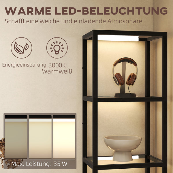 LED Stehlampe mit Regal Glasfächern und Fussschalter schwarz