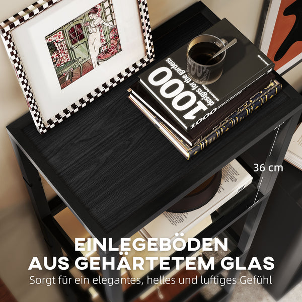 LED Stehlampe mit Regal Glasfächern und Fussschalter schwarz