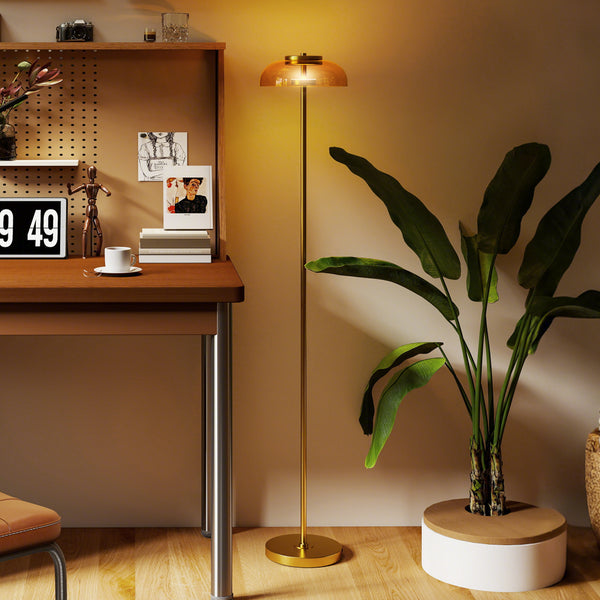 LED Stehlampe warmweiss mit Fussschalter für Wohnzimmer Messing