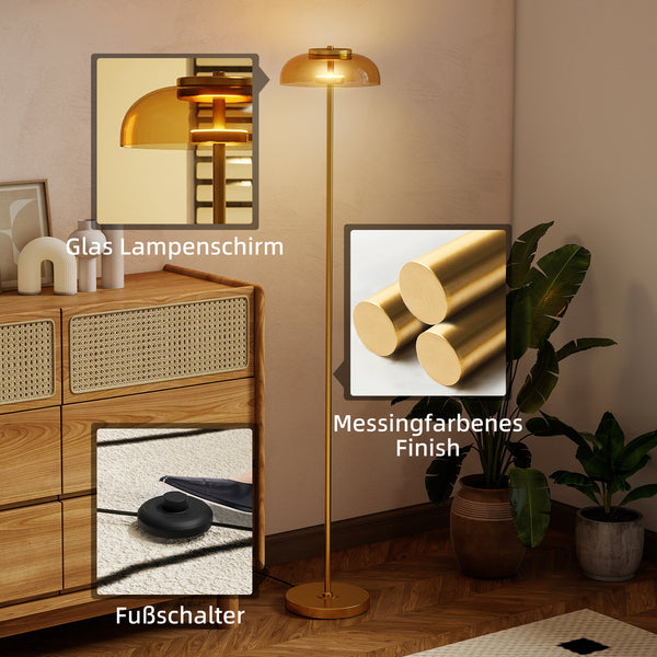 LED Stehlampe warmweiss mit Fussschalter für Wohnzimmer Messing