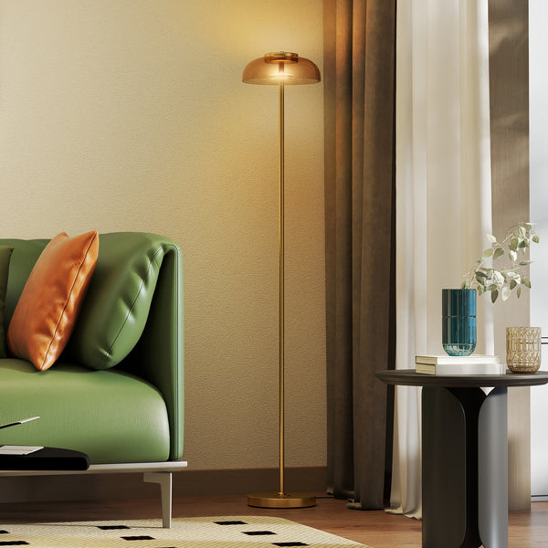 LED Stehlampe warmweiss mit Fussschalter für Wohnzimmer Messing