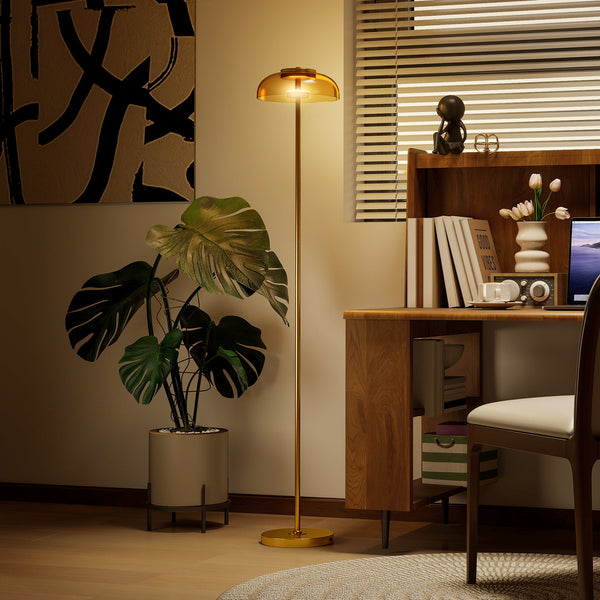 LED Stehlampe warmweiss mit Fussschalter für Wohnzimmer Messing