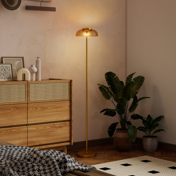 LED Stehlampe warmweiss mit Fussschalter für Wohnzimmer Messing
