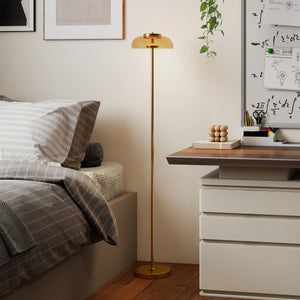 LED Stehlampe warmweiss mit Fussschalter für Wohnzimmer Messing