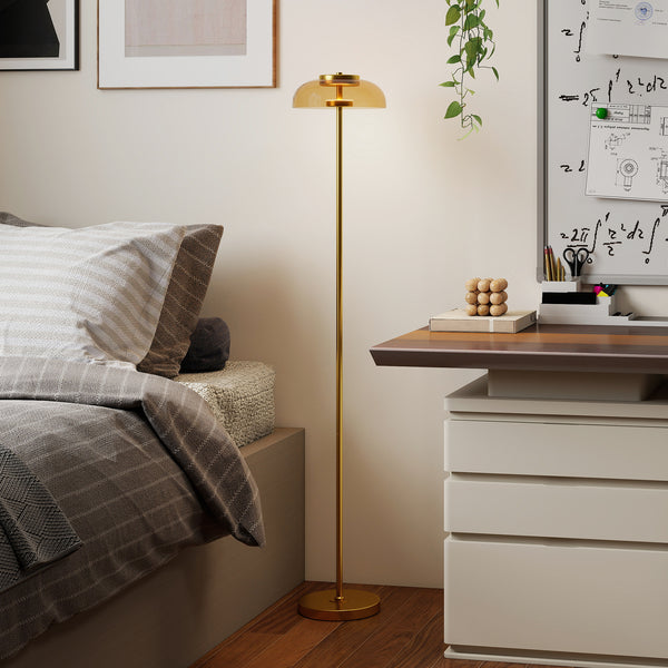 LED Stehlampe warmweiss mit Fussschalter für Wohnzimmer Messing