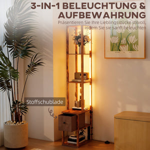 LED-Stehlampe mit Regal dimmbar für Schlafzimmer rustikal braun