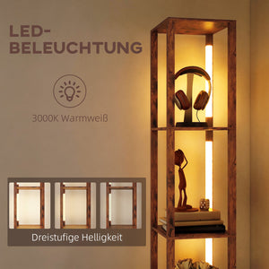 LED-Stehlampe mit Regal dimmbar für Schlafzimmer rustikal braun