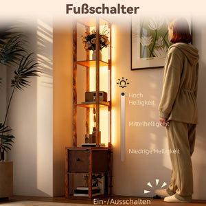 LED-Stehlampe mit Regal dimmbar für Schlafzimmer rustikal braun