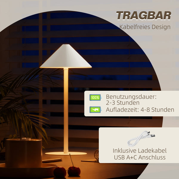 LED Tischlampe wiederaufladbar mit Touchfunktion und USB weiss