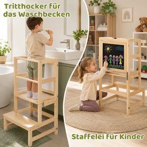 Lernturm 3in1 mit Kreidtafel ab 1 Jahr 45x45x84cm Natur