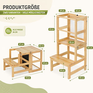 Lernturm 3in1 mit Kreidtafel ab 1 Jahr 45x45x84cm Natur
