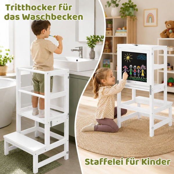 Lernturm 3in1 mit Kreidtafel ab 1 Jahr 45x45x84cm Weiss
