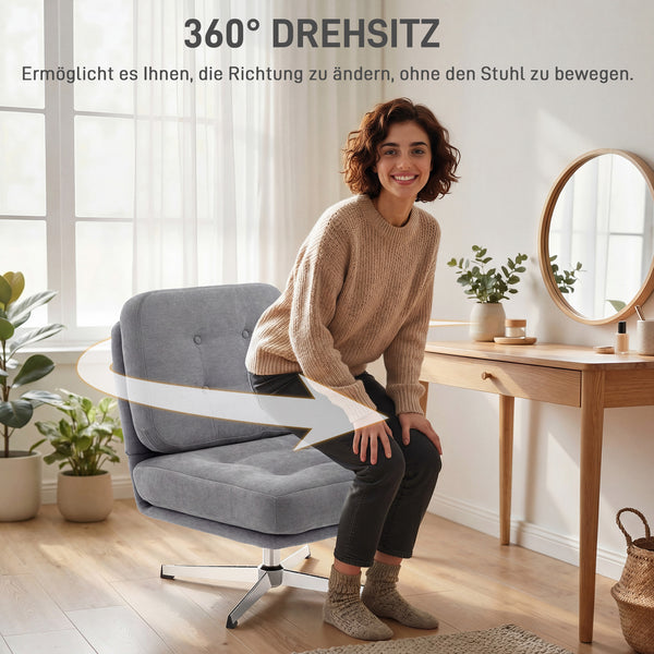 Lesesessel drehbar gepolstert mit Chenille und breitem Sitz hellgrau