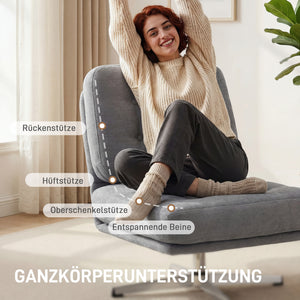 Lesesessel drehbar gepolstert mit Chenille und breitem Sitz hellgrau