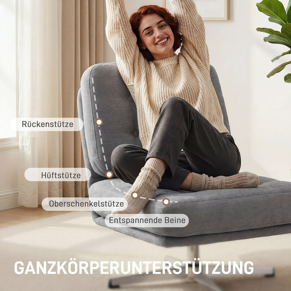 Lesesessel drehbar gepolstert mit Chenille und breitem Sitz hellgrau