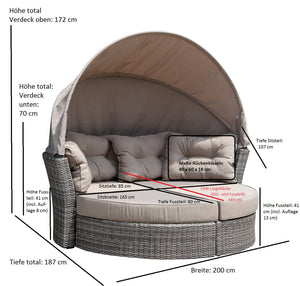 Relaxinsel MARBELLA, Alu + Polyrattan grau bicolor, Polster taupe