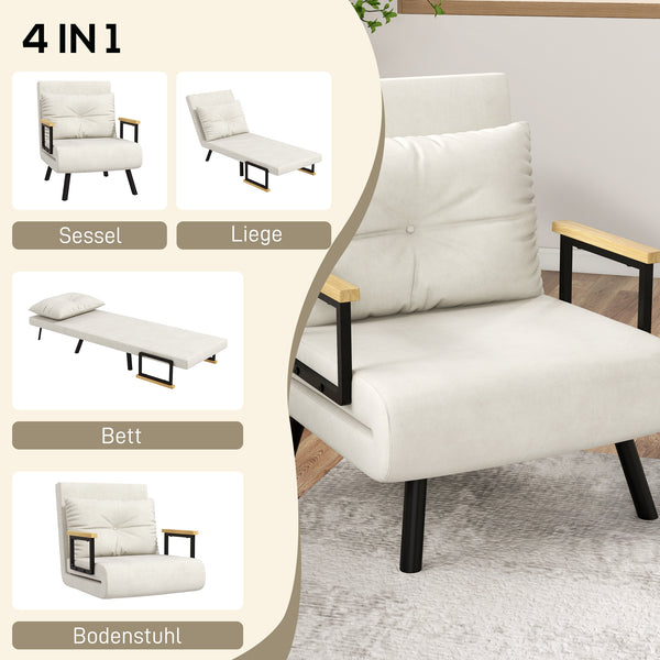 Liegesessel Relaxsessel skandinavisch mit Kissen für Wohnzimmer cremeweiss
