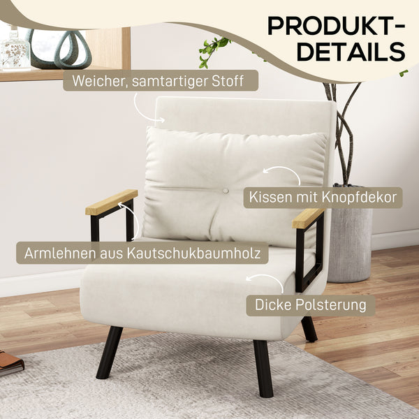 Liegesessel Relaxsessel skandinavisch mit Kissen für Wohnzimmer cremeweiss
