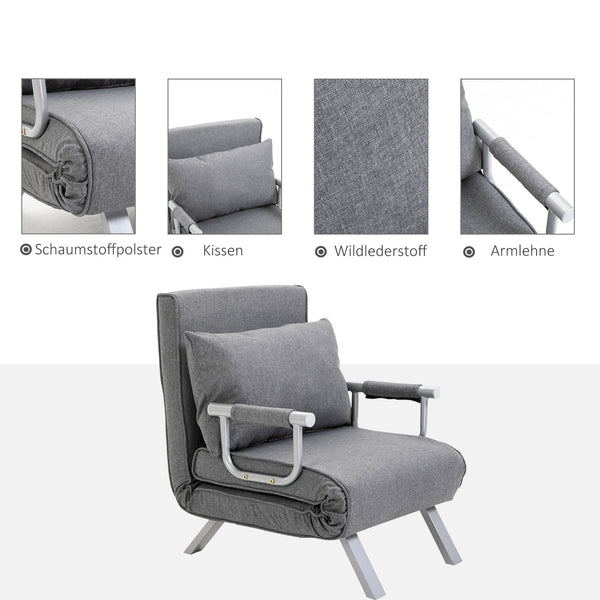 Liegesessel Relaxsessel mit Liegefunktion und Gästebett grau