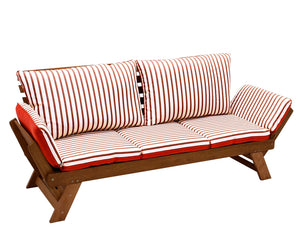 Liegesofa TIROL 202cm, Eukalyptus geölt, Wendeauflage Auflage rot beige