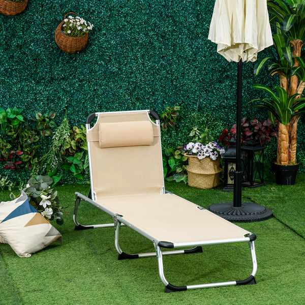 Liegestuhl 5-fach verstellbare Gartenliege aus Aluminium Beige