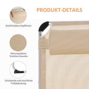 Liegestuhl 5-fach verstellbare Gartenliege aus Aluminium Beige