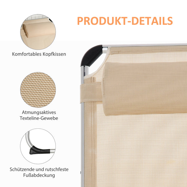 Liegestuhl 5-fach verstellbare Gartenliege aus Aluminium Beige